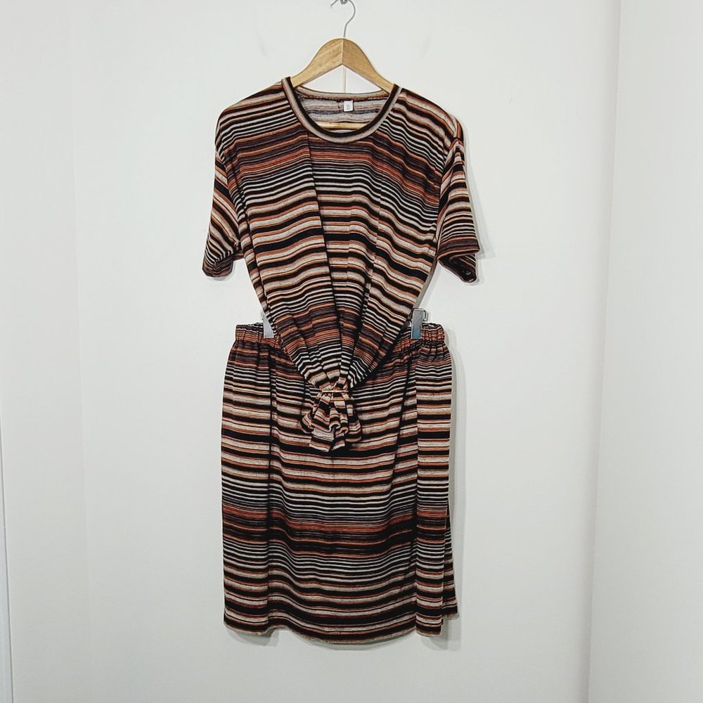 Vintage Multicolor Striped Skirt Set